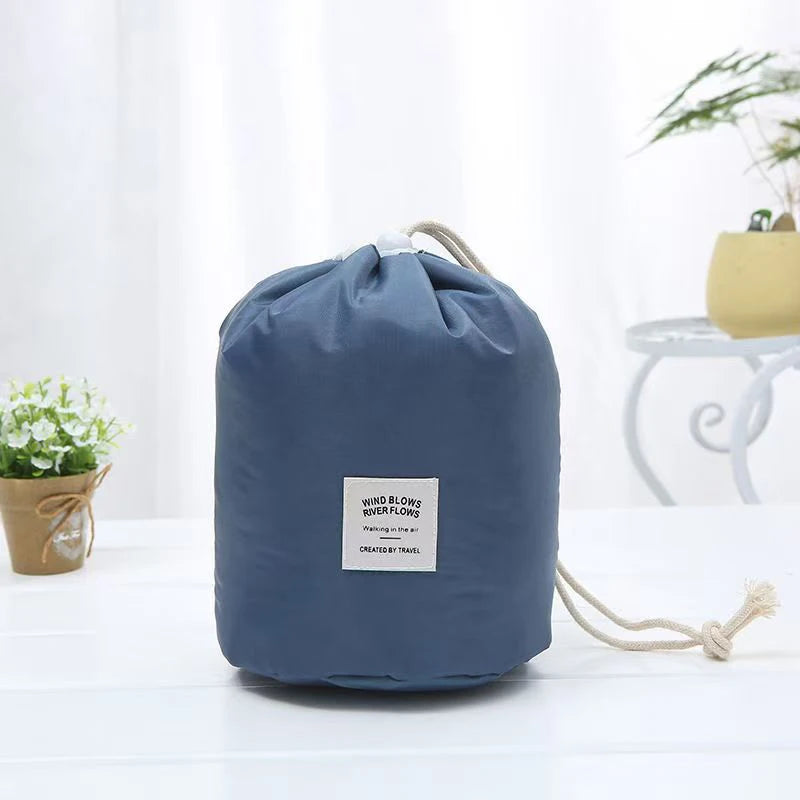 Round Waterproof Travel Makeup Bag - High Capacity Toiletry Organizer