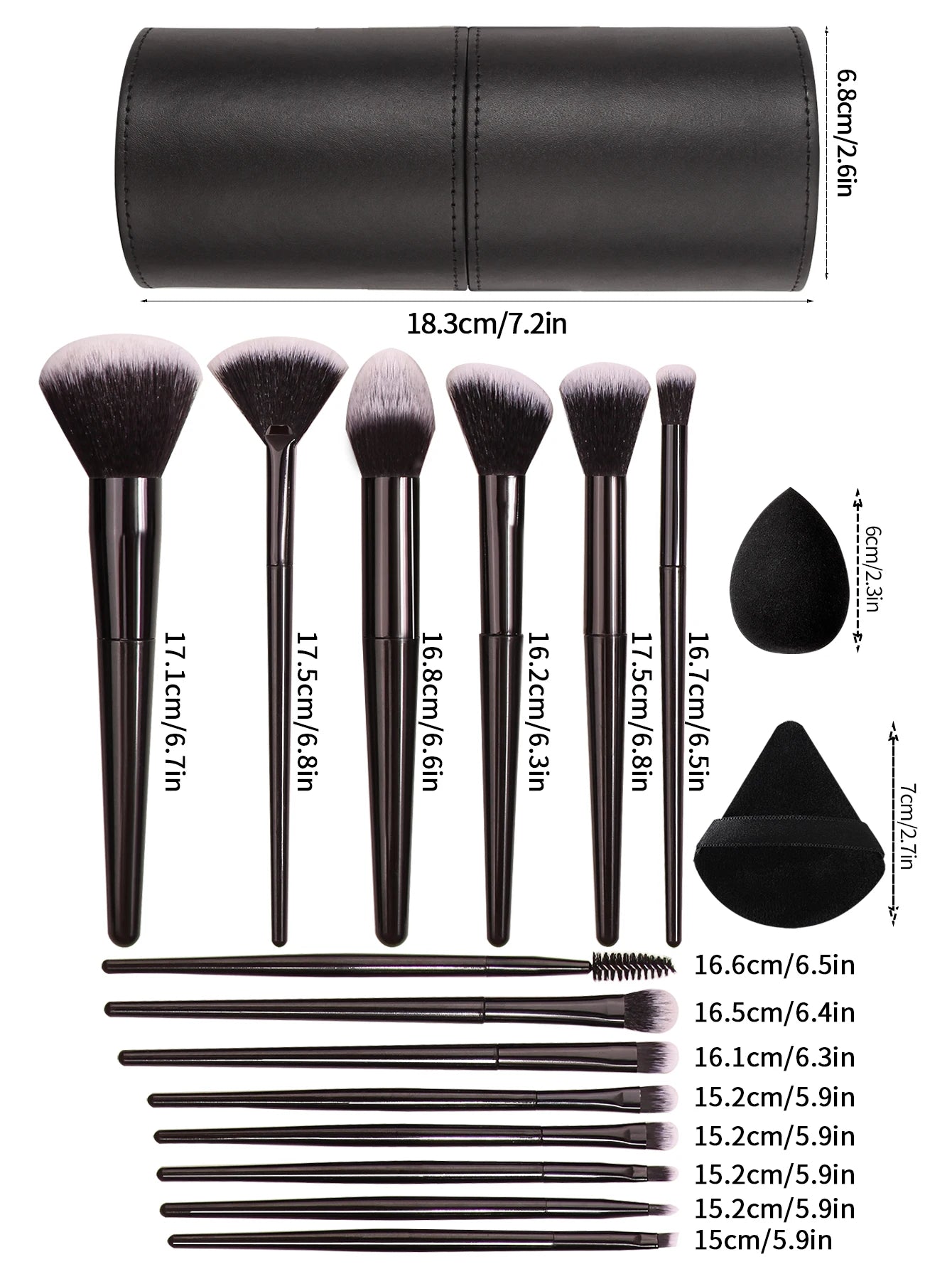 Black Multi-Use Makeup Brush Set - Foundation Blush and Concealer
