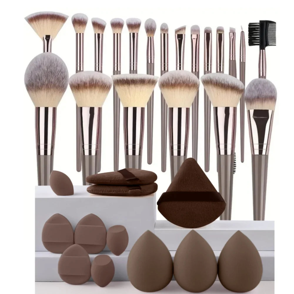 3-20 Piece Makeup Brush Set - Brown Blending Beauty Tools
