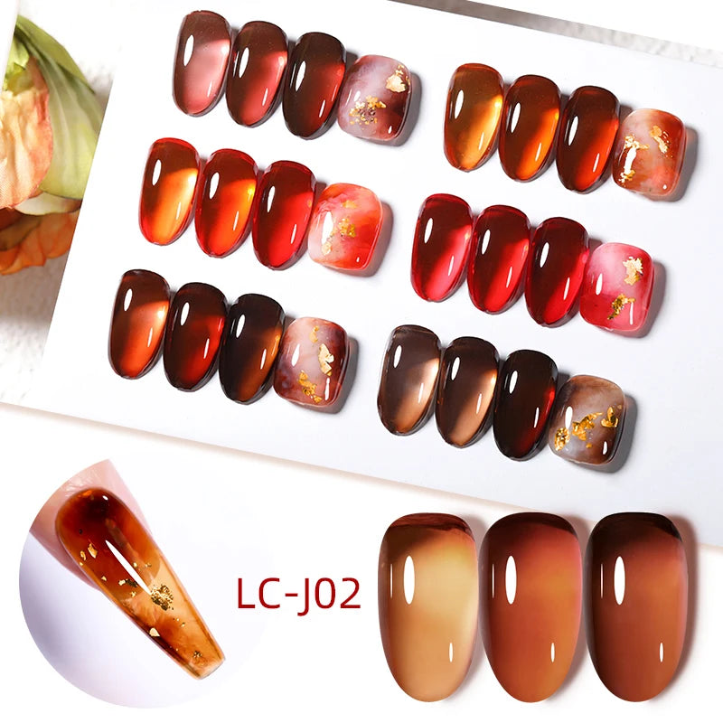 LILYCUTE 7ml Jelly Amber Gel Polish - Dark Bloom Leopard Nail Art
