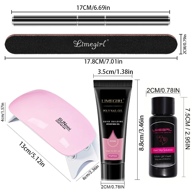 LIMEGIRL 15ml Extension Nail Gel Set with 6W LED Lamp