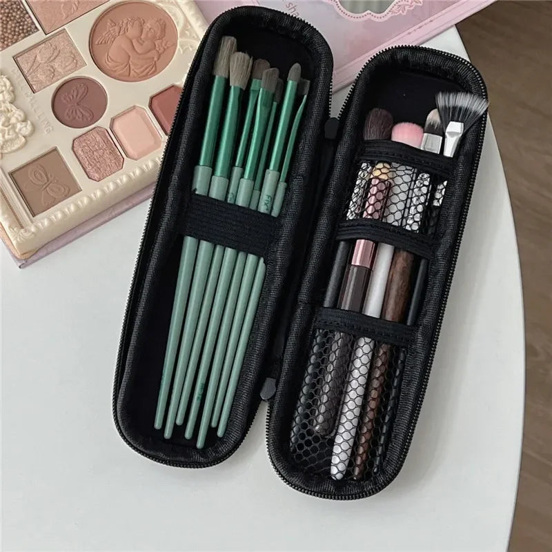 Waterproof Double-Zipper Brush Case - Black Travel Makeup Bag