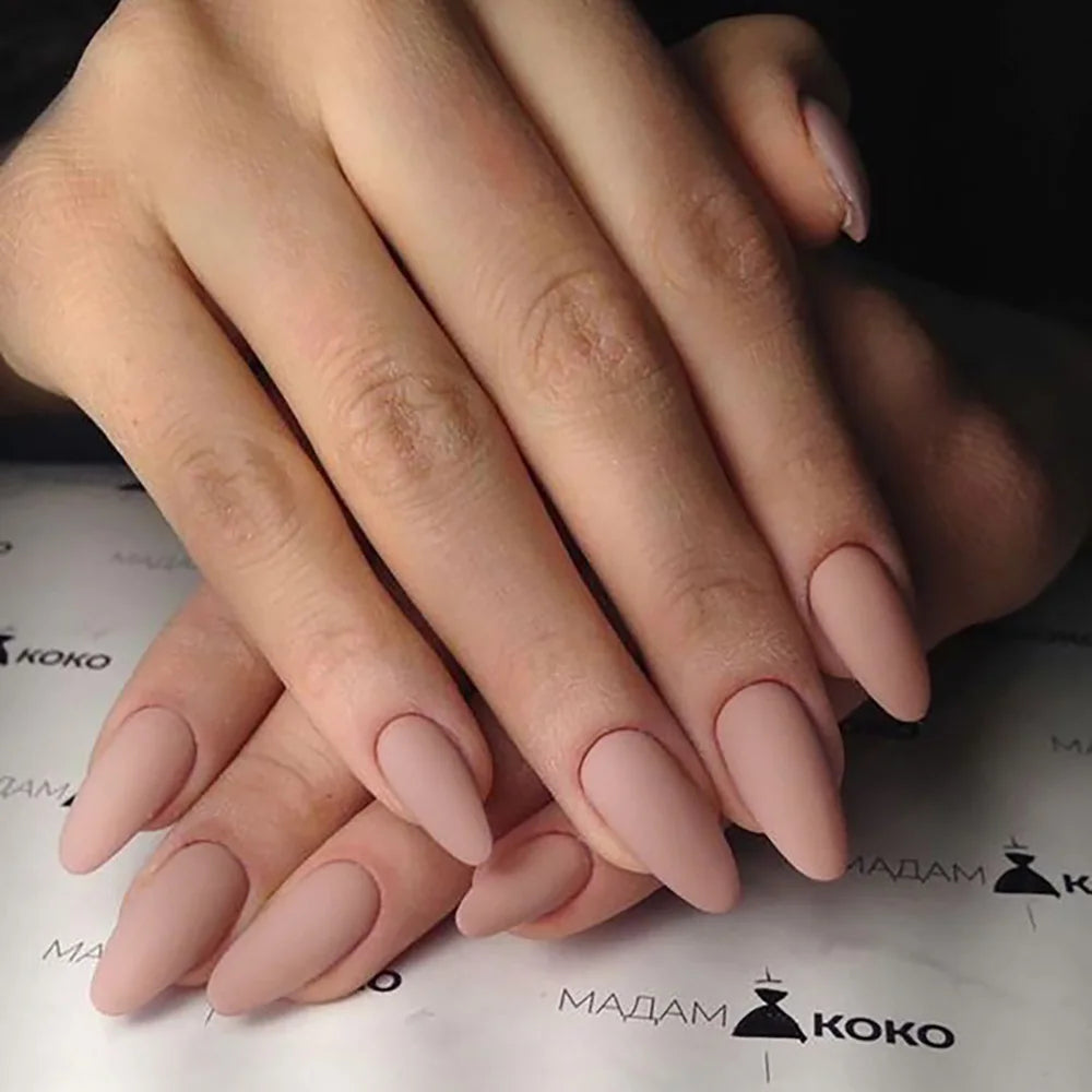 24-Piece Short Press-On Fake Nail Set - Matte Red Nude Brown