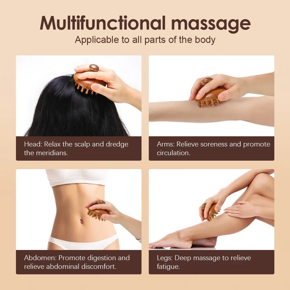 Sandalwood Scalp Massage Comb - Anti-Static Wooden Gua Sha Brush