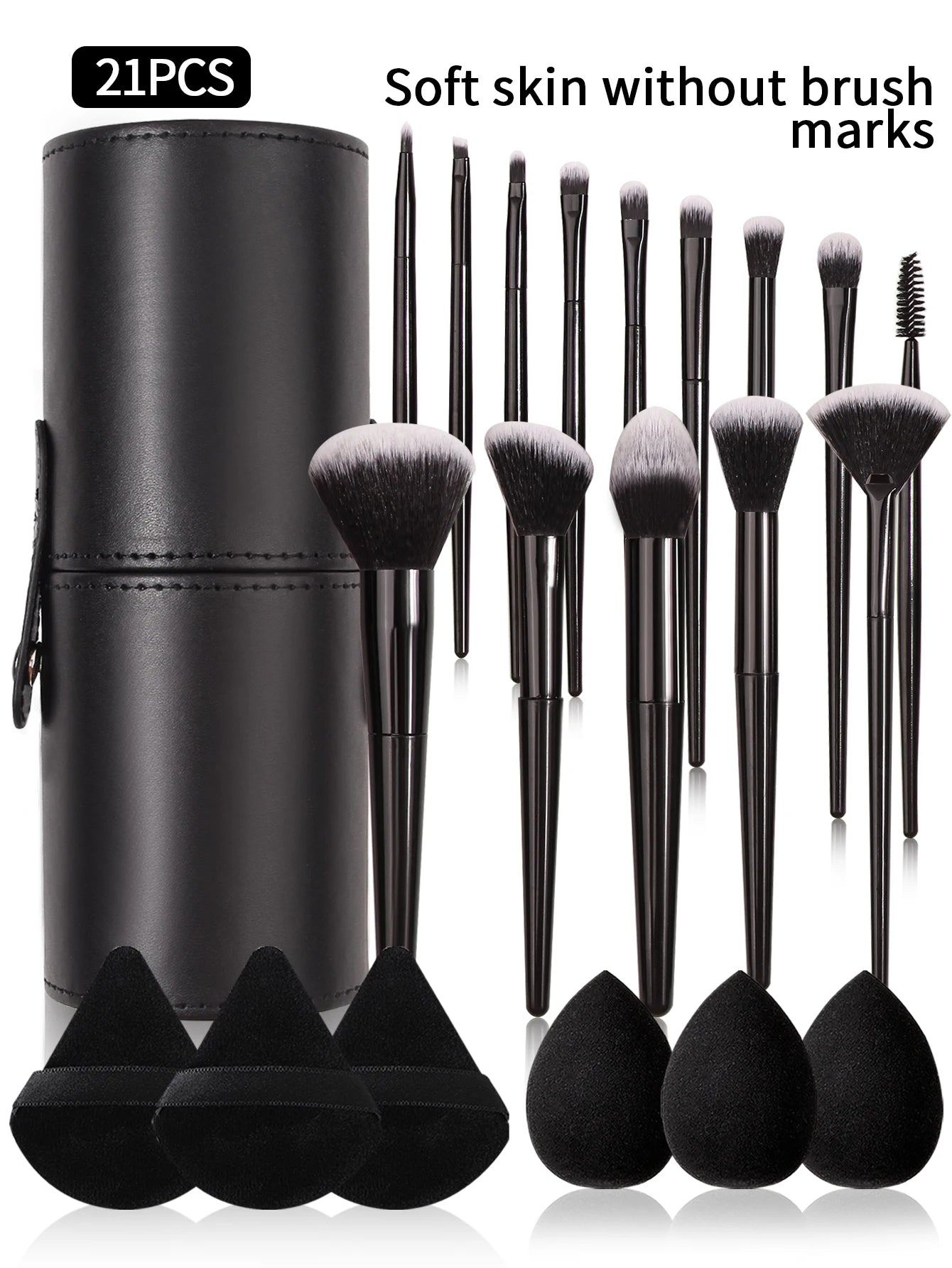 Black Multi-Use Makeup Brush Set - Foundation Blush and Concealer