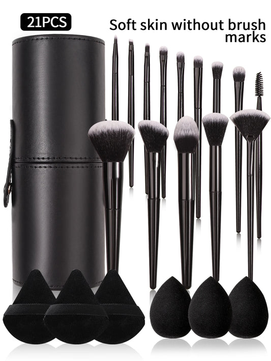 Black Multi-Use Makeup Brush Set - Foundation Blush and Concealer