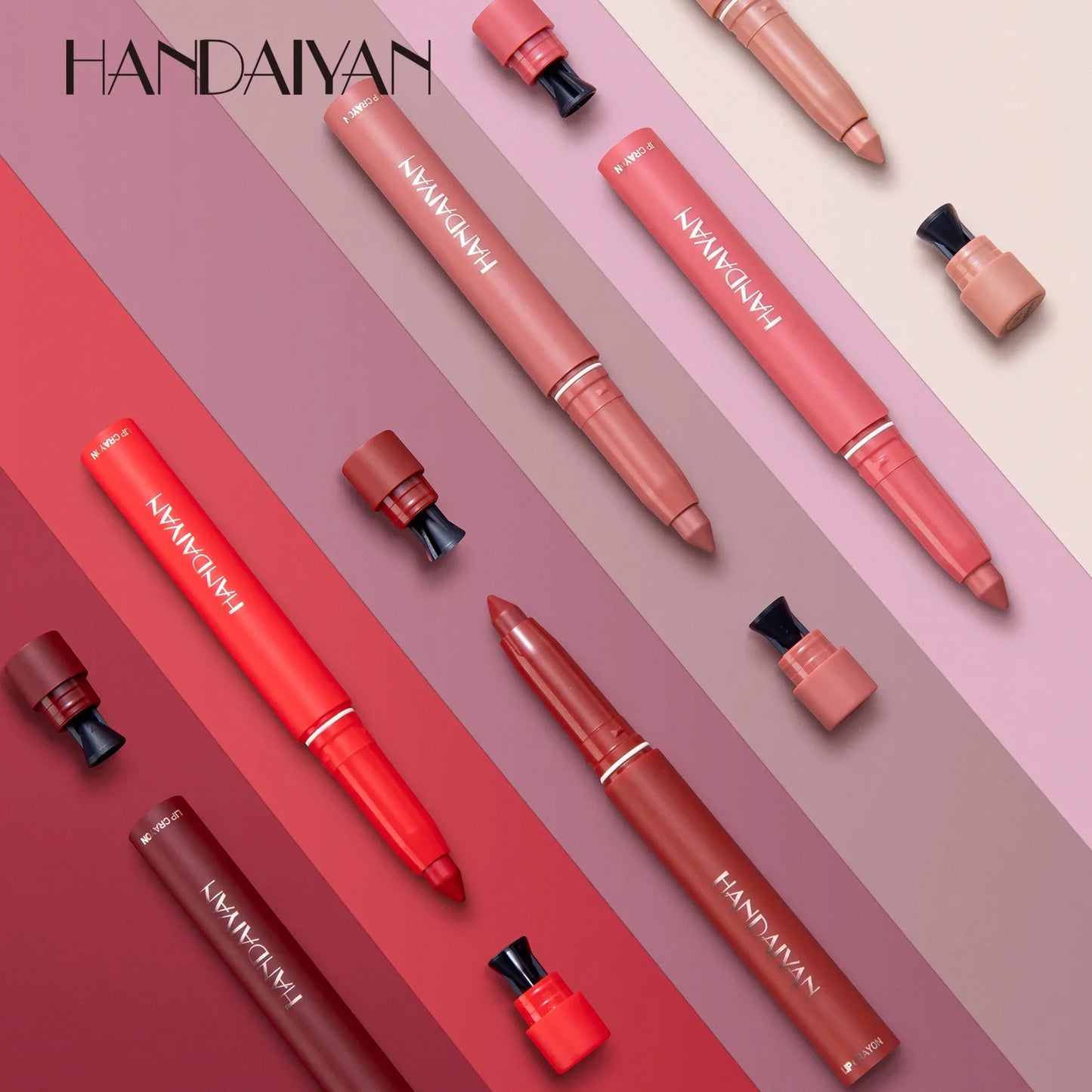 12-Color Pink Velvet Lipstick Pen and Lip Liner Crayon