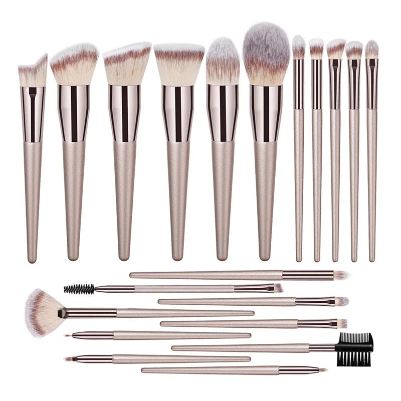 Champagne 14-Piece Makeup Brush Set - Kabuki Blending Beauty Tools