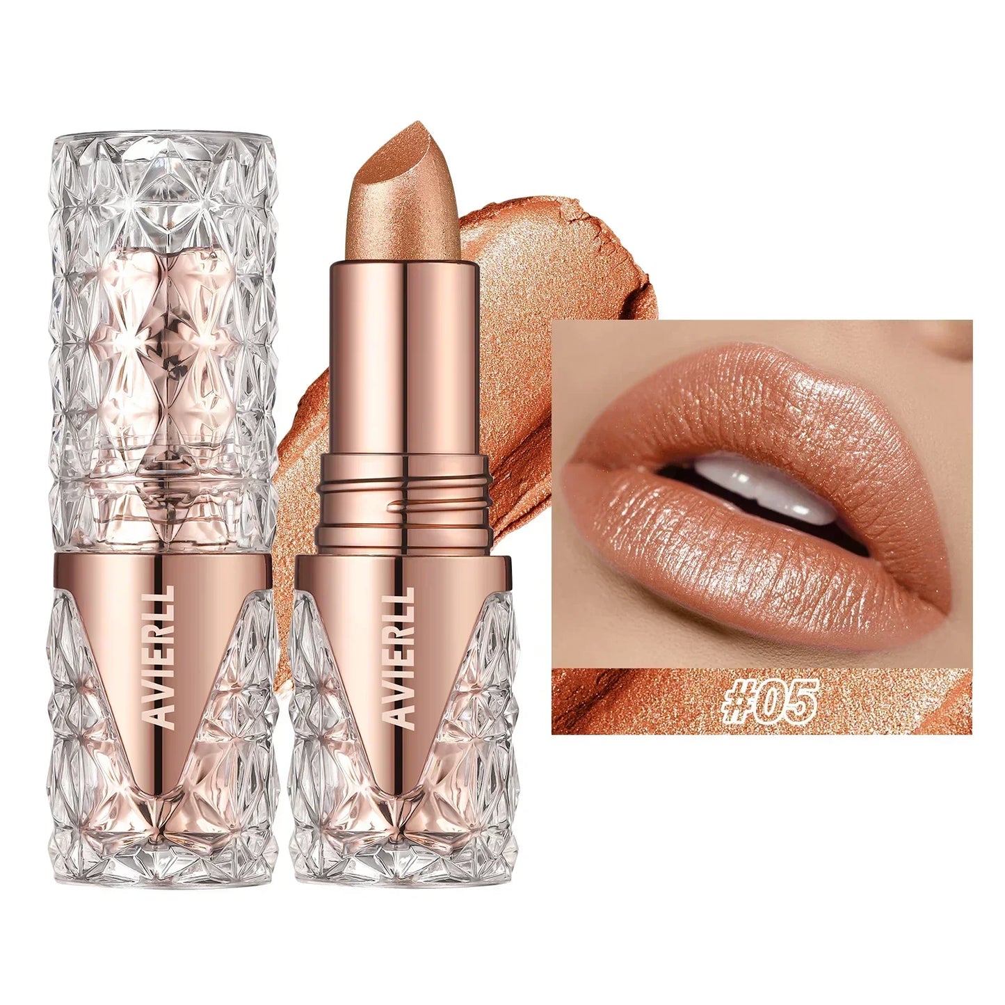 Quicksand Gold Glitter Lipstick - Silky Grapefruit Orange Shine