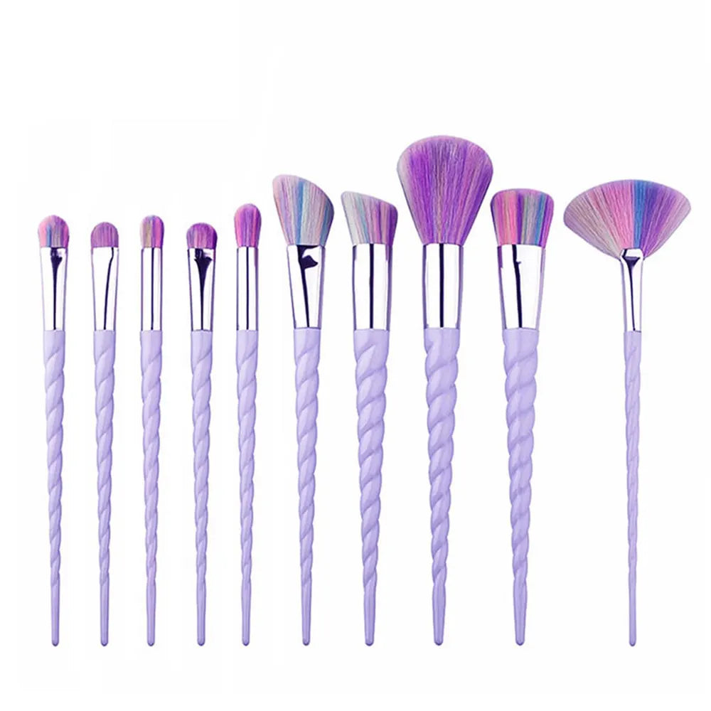 10-Piece Unicorn Glitter Makeup Brush Set - Foundation and Eye Tools