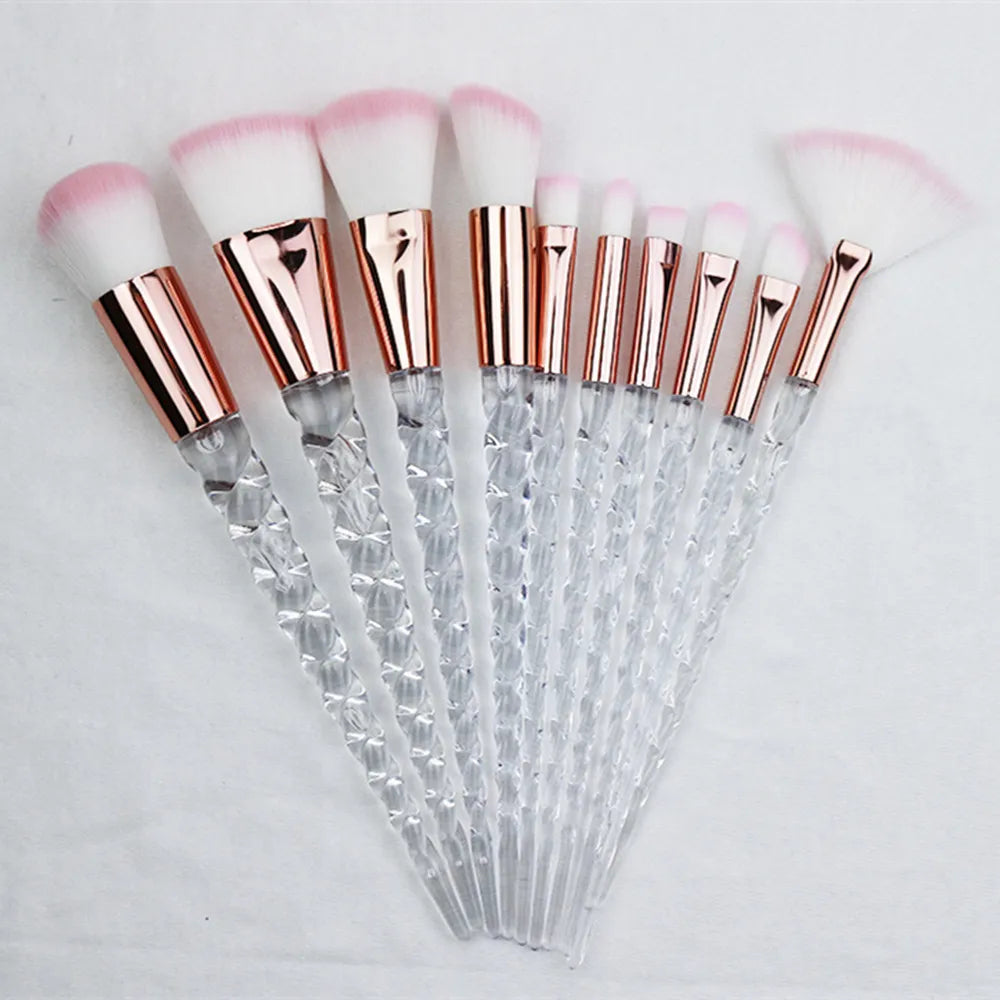 10-Piece Unicorn Glitter Makeup Brush Set - Foundation and Eye Tools
