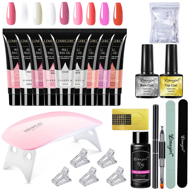 LIMEGIRL 15ml Extension Nail Gel Set with 6W LED Lamp