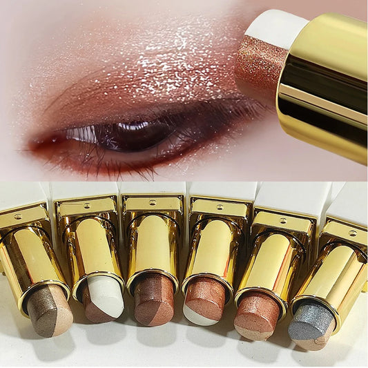 Double-Color Glitter Eyeshadow Stick - Waterproof Metallic Eye Makeup