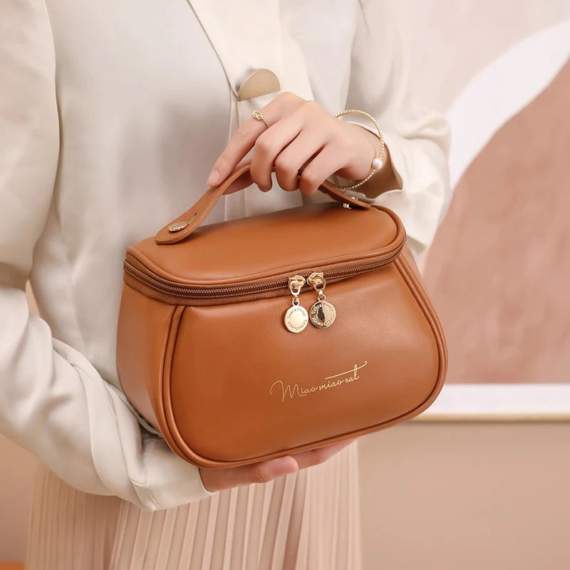 PU Leather Travel Makeup Case - Multi-Functional Toiletry Storage Bag
