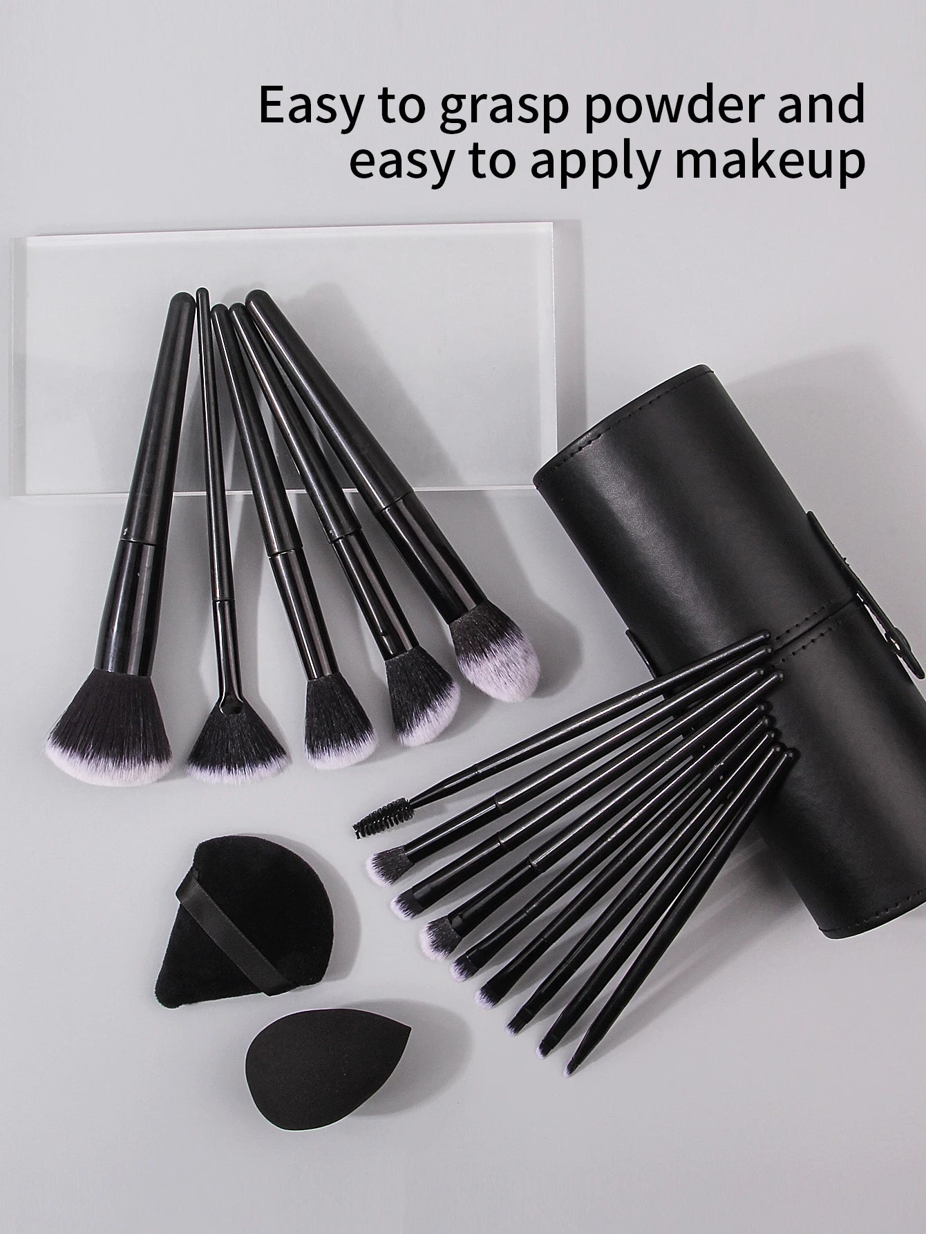 Black Multi-Use Makeup Brush Set - Foundation Blush and Concealer