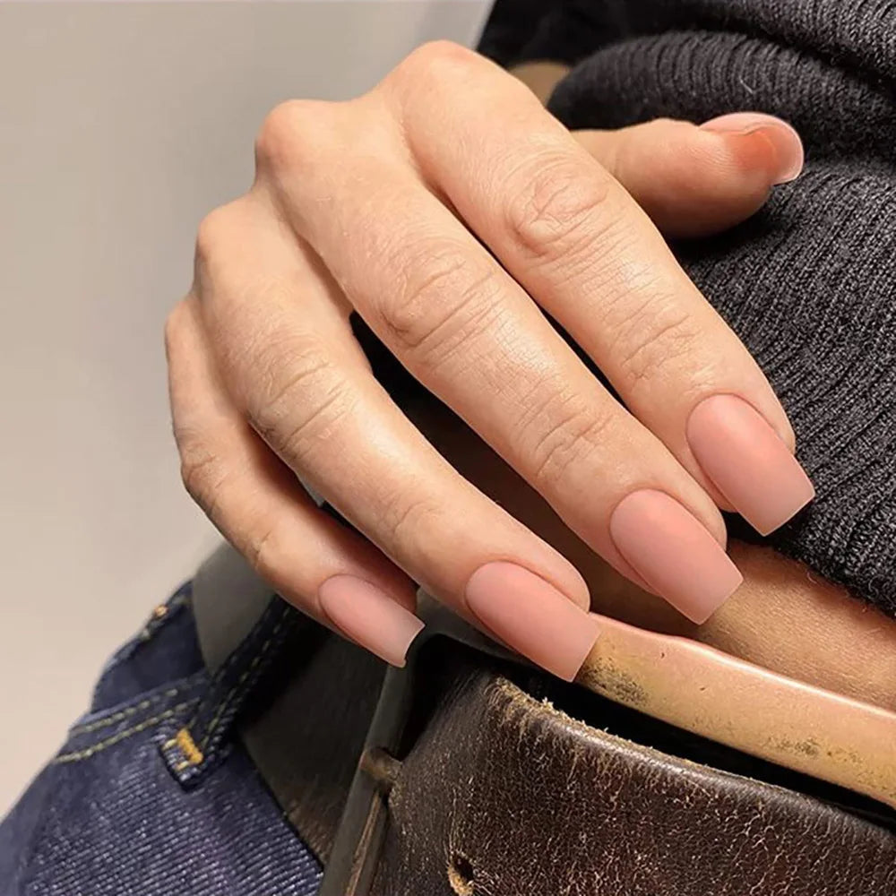 24-Piece Short Press-On Fake Nail Set - Matte Red Nude Brown