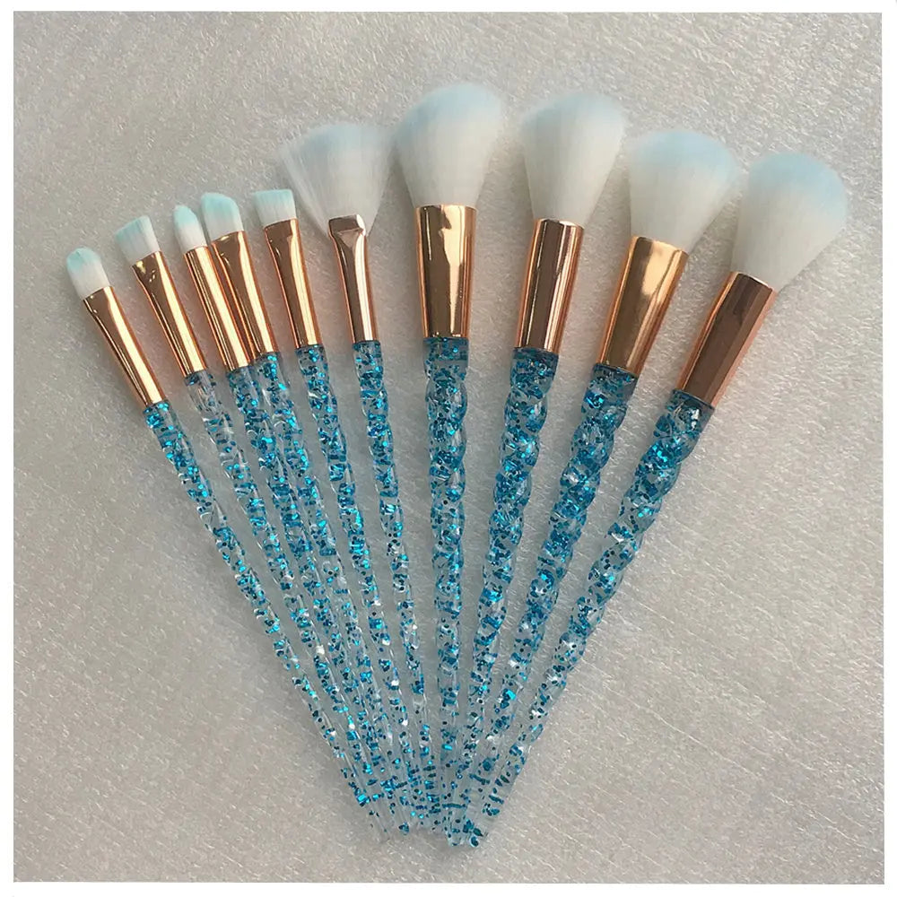 10-Piece Unicorn Glitter Makeup Brush Set - Foundation and Eye Tools