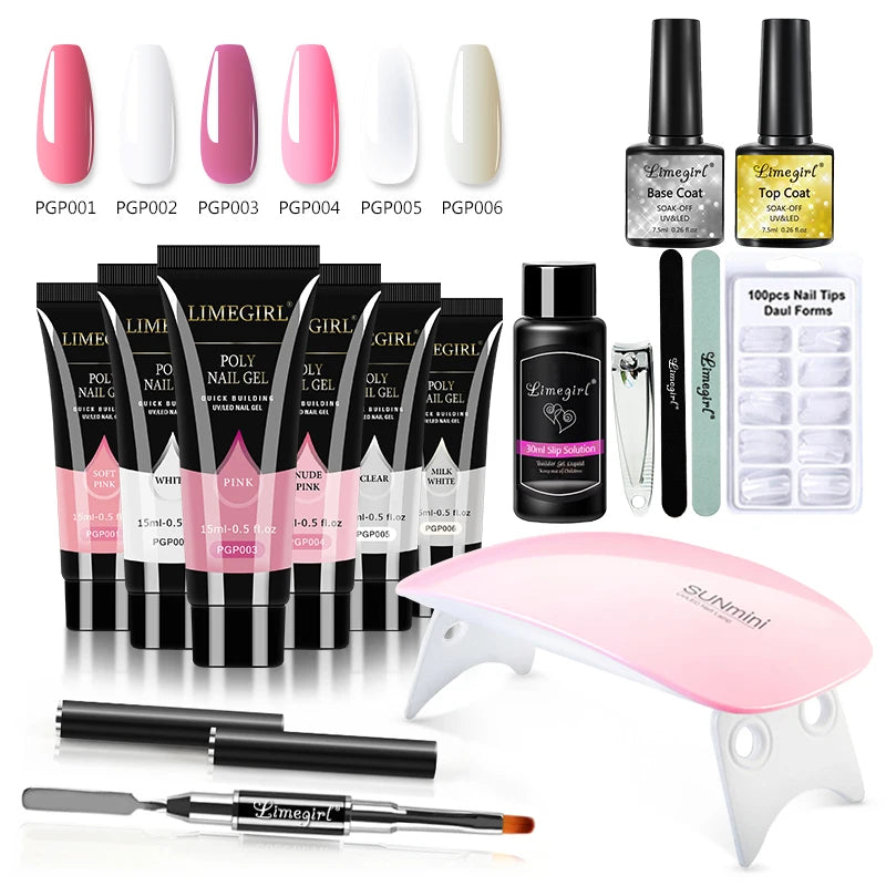 LIMEGIRL 15ml Extension Nail Gel Set with 6W LED Lamp