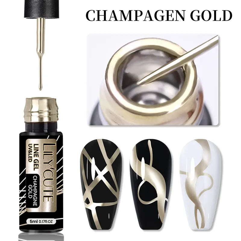 LILYCUTE 5ml Reflective Glitter Liner Gel - Champagne Nail Art