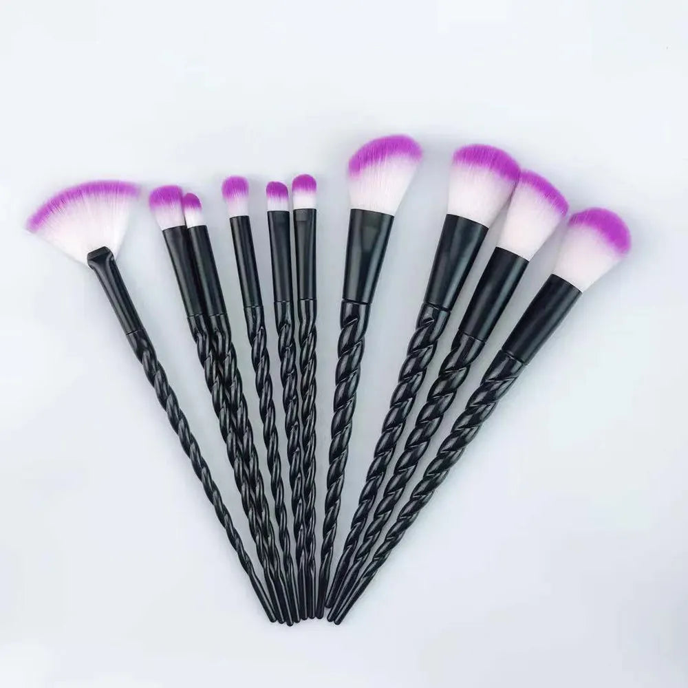 10-Piece Unicorn Glitter Makeup Brush Set - Foundation and Eye Tools