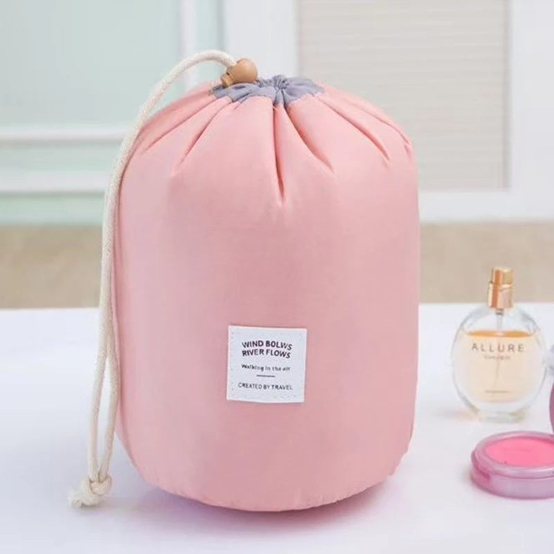 Round Waterproof Travel Makeup Bag - High Capacity Toiletry Organizer