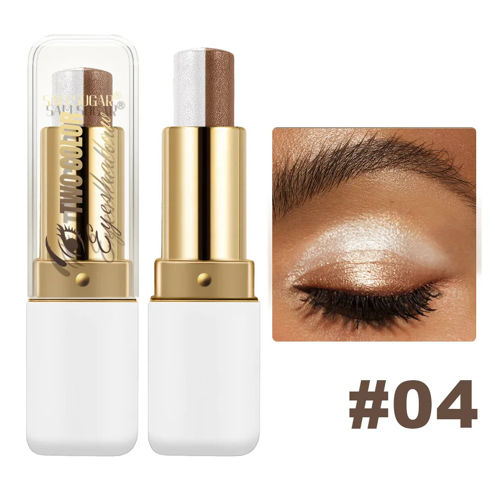 Double-Color Glitter Eyeshadow Stick - Waterproof Metallic Eye Makeup