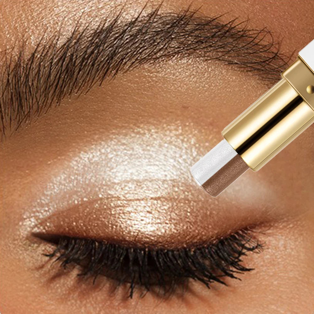 Double-Color Glitter Eyeshadow Stick - Waterproof Metallic Eye Makeup