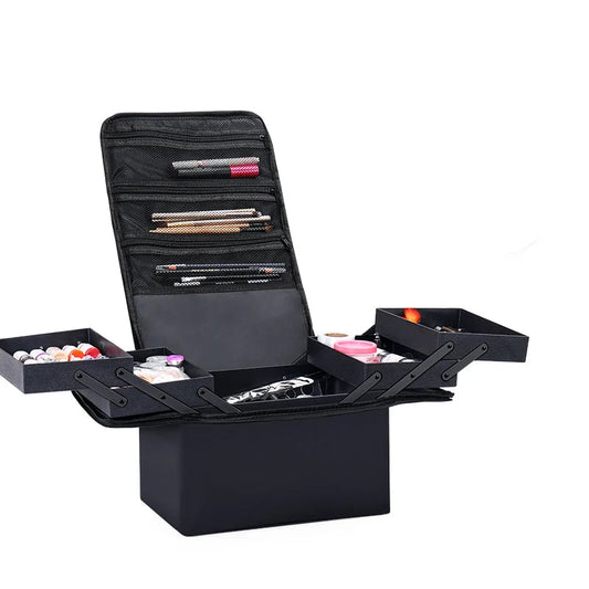 Large 4-Tier Makeup Train Case - Adjustable Nail & Beauty Organizer
