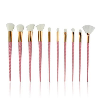 10-Piece Unicorn Glitter Makeup Brush Set - Foundation and Eye Tools