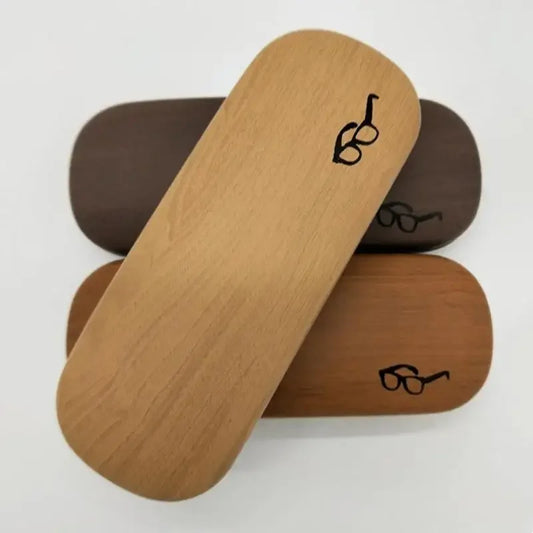Wood Grain Hard Reading Glasses Case - PU Leather Eyeglass Box