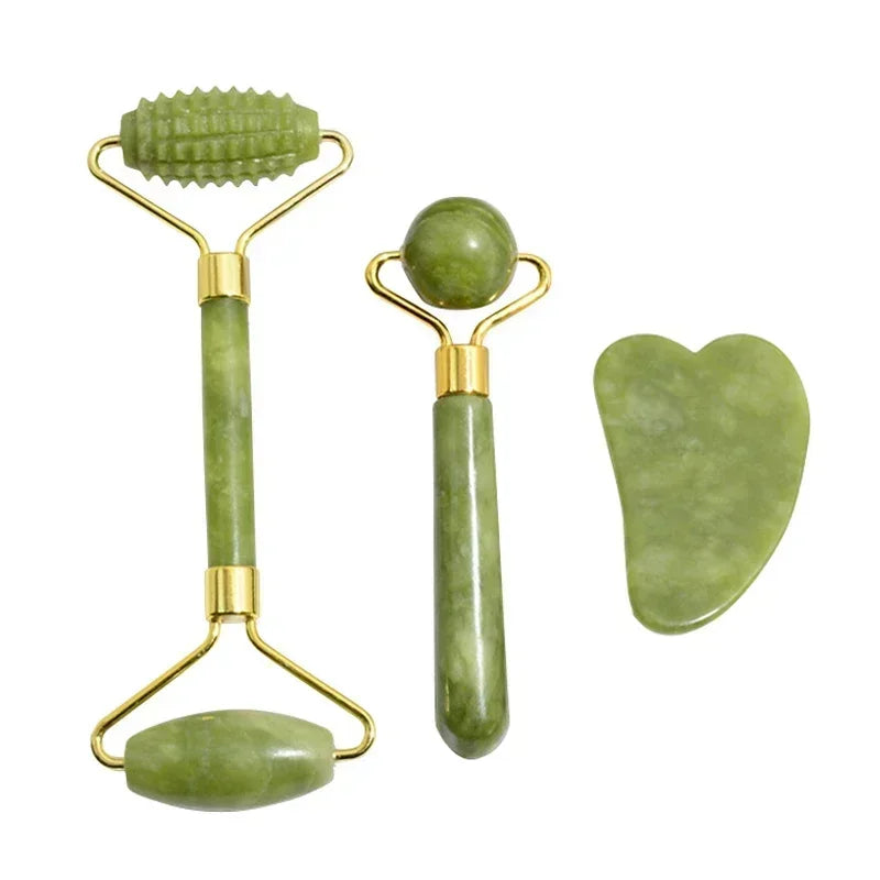 Natural Jade Roller and Gua Sha Set - Face Neck Body Massager