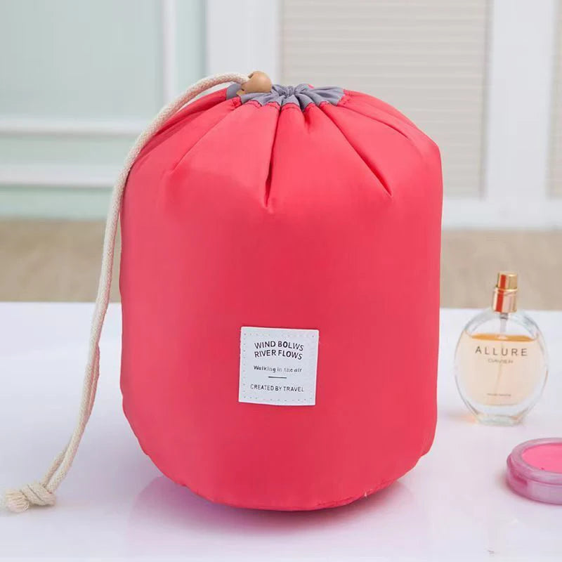 Round Waterproof Travel Makeup Bag - High Capacity Toiletry Organizer
