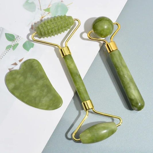 Natural Jade Roller and Gua Sha Set - Face Neck Body Massager