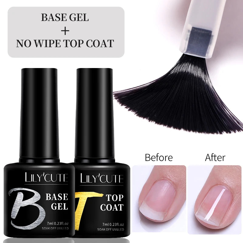 LILYCUTE 7ml Base and No-Wipe Top Coat Gel Polish