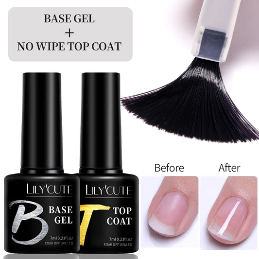 LILYCUTE 7ml Base and No-Wipe Top Coat Gel Polish