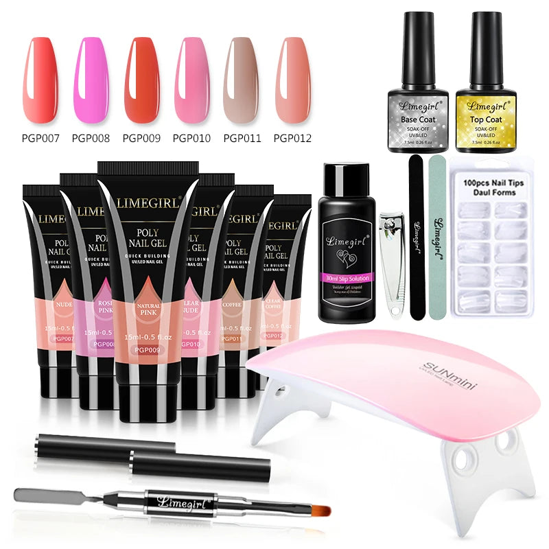 LIMEGIRL 15ml Extension Nail Gel Set with 6W LED Lamp