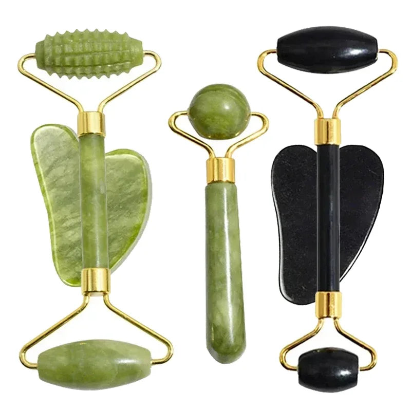 Natural Jade Roller and Gua Sha Set - Face Neck Body Massager