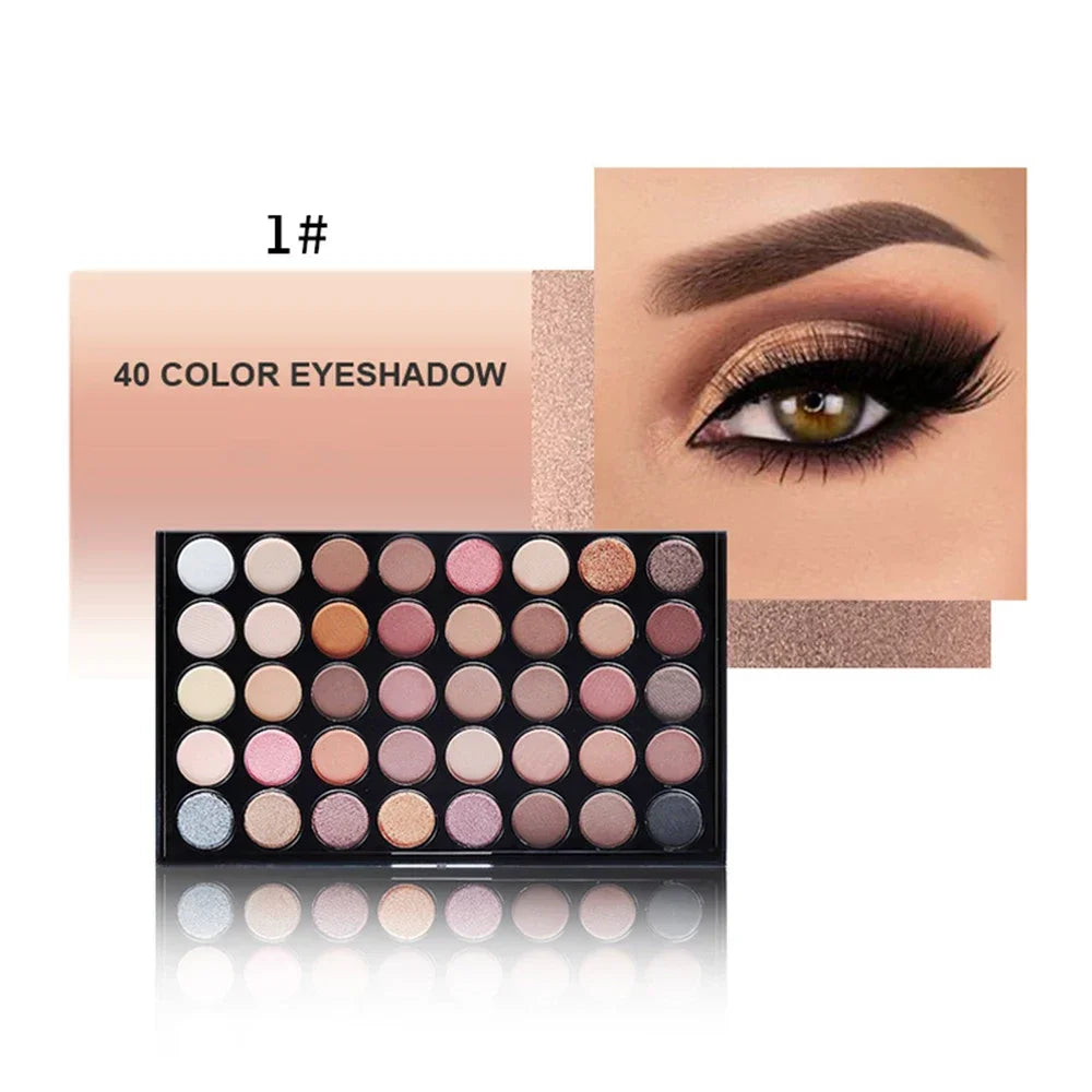 40-Color Matte Glitter Eyeshadow Palette - Nude Shimmer Makeup Set