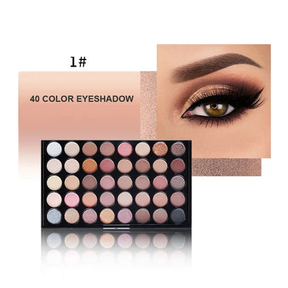 40-Color Matte Glitter Eyeshadow Palette - Nude Shimmer Makeup Set
