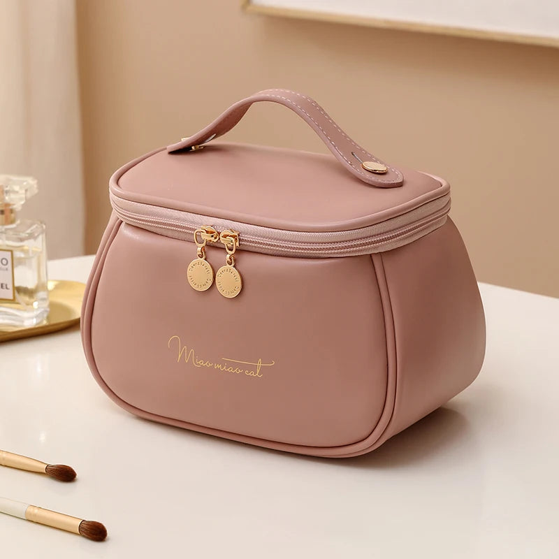 PU Leather Travel Makeup Case - Multi-Functional Toiletry Storage Bag