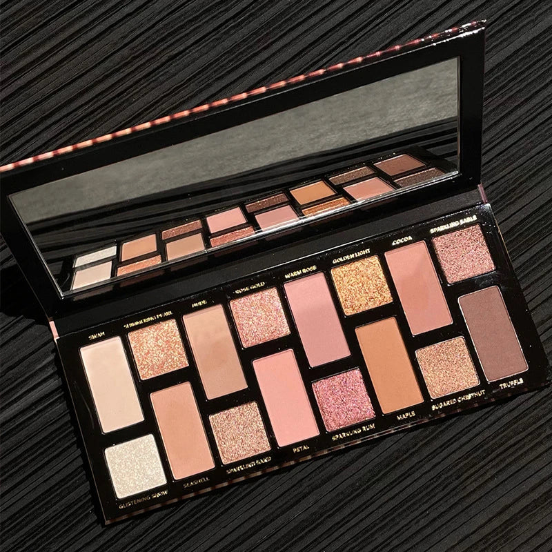 16-Color Nude Brown Eyeshadow Palette - Waterproof Matte Glitter Makeup