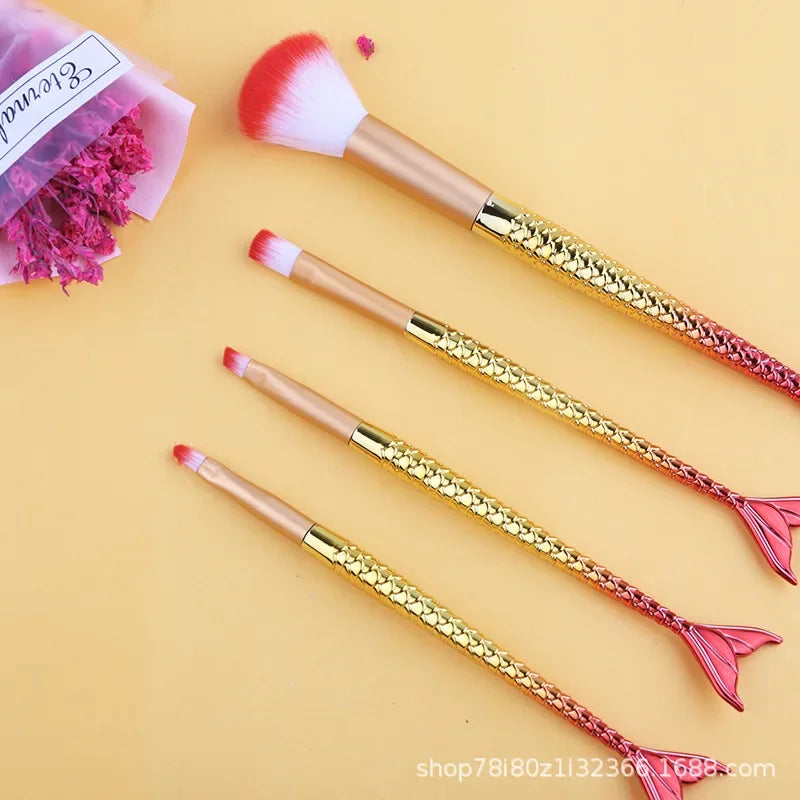 4-Piece Gradient Mermaid Makeup Brush Kit - Face and Eye Set