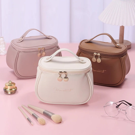 PU Leather Travel Makeup Case - Multi-Functional Toiletry Storage Bag