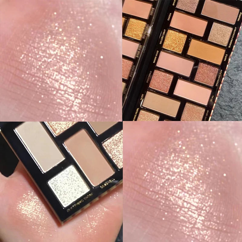 16-Color Nude Brown Eyeshadow Palette - Waterproof Matte Glitter Makeup