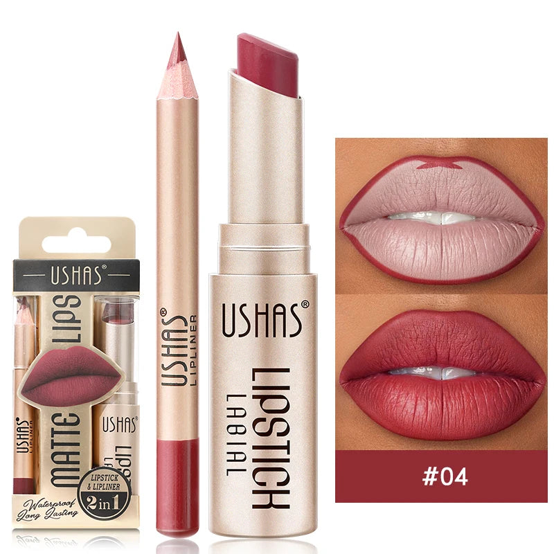 OREADEX 2-Piece Lip Liner and Lipstick Set - Matte Waterproof Finish