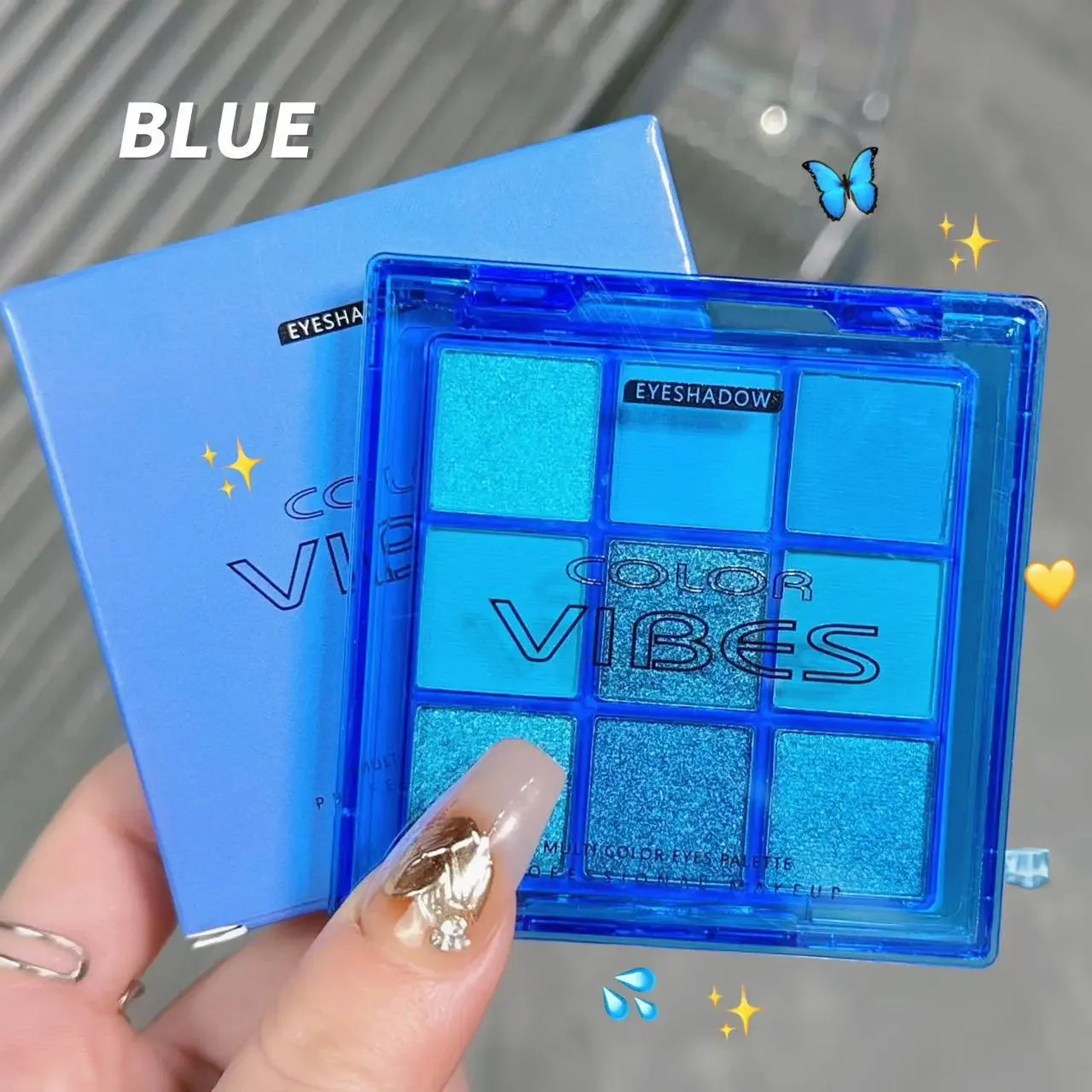 9-Color Glitter Eyeshadow Palette - Smokey Cool-Tone Makeup