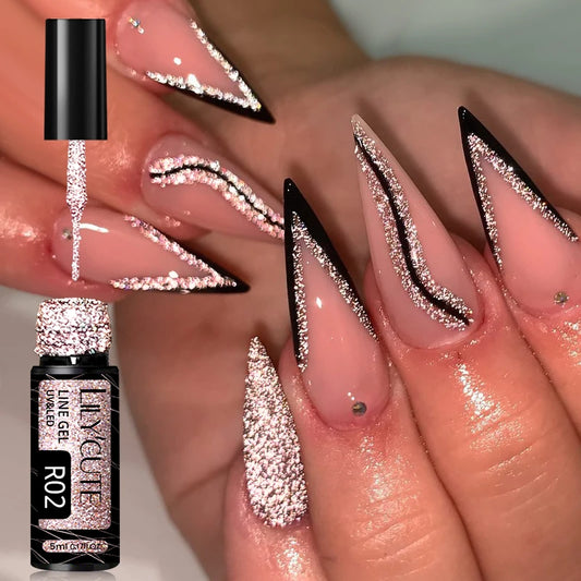 LILYCUTE 5ml Reflective Glitter Liner Gel - Champagne Nail Art