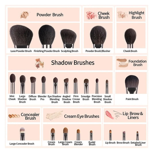 Natural Goat Hair Makeup Brush Set with Travel Case