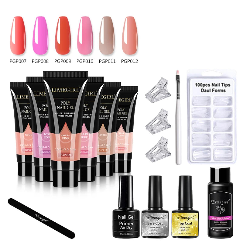 LIMEGIRL 15ml Extension Nail Gel Set with 6W LED Lamp