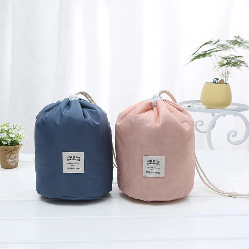 Round Waterproof Travel Makeup Bag - High Capacity Toiletry Organizer